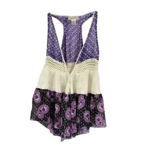 Vest Crochet & Sheer Paisley Print Lace Trim Purple & Pink Floral Girls Size 7